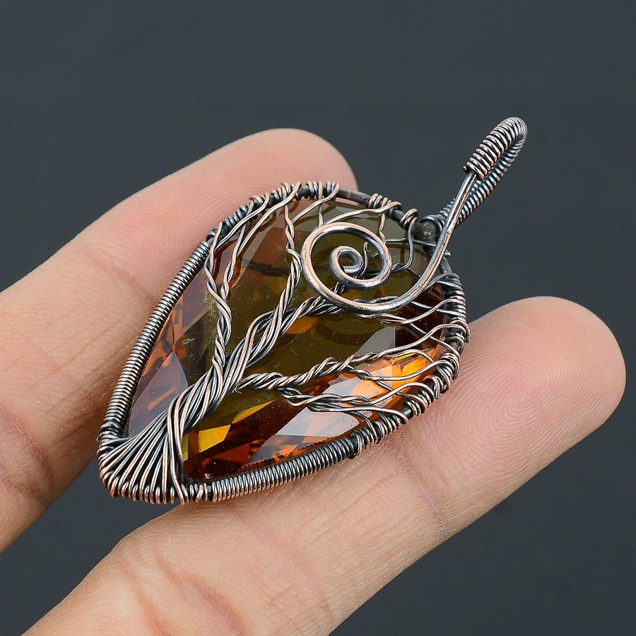 Tree Of Life Citrine Copper Wire Wrap Jewelry Pendant 2.40" H6E31