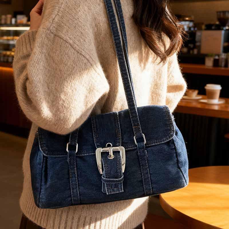 Fashion denim underarm bag women's 2025 new high-end niche commuting shoulder bag casual hand bag