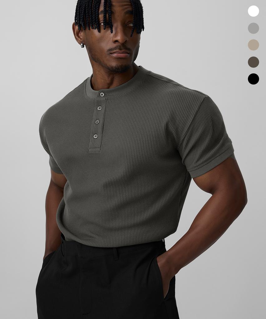 DRIX Ribbed Muscle Fit Henley Neck Half Sleeve_5 Colors