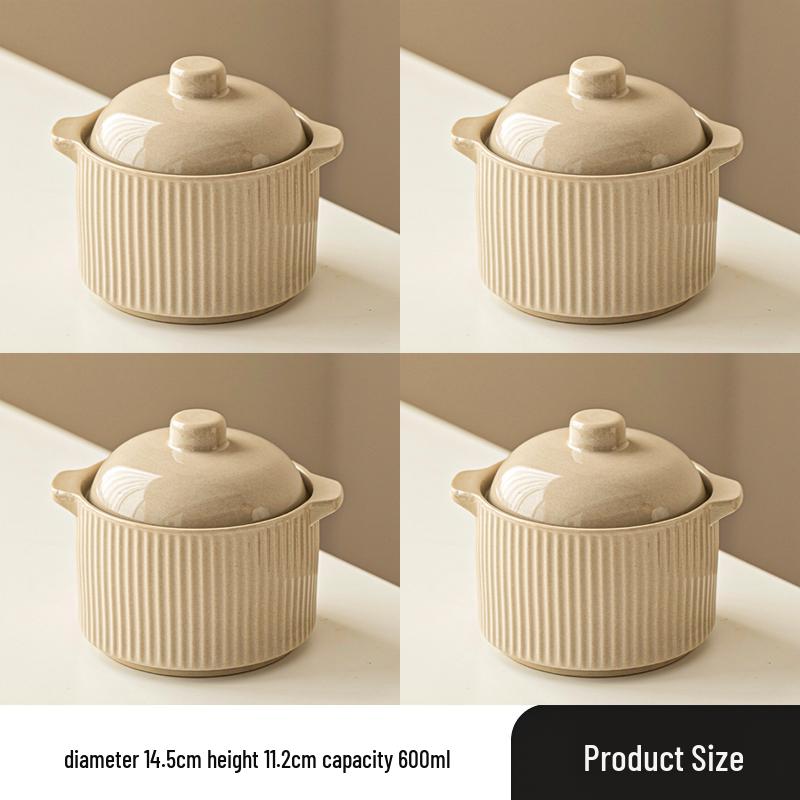 Ceramic Double Boiler Stew and Egg Custard Pot with Lid