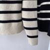 Retro Lapel Half Zipper Contrasting Striped Sweater Women Autumn Lazy Style Pullover Inner Knitted Base Shirt