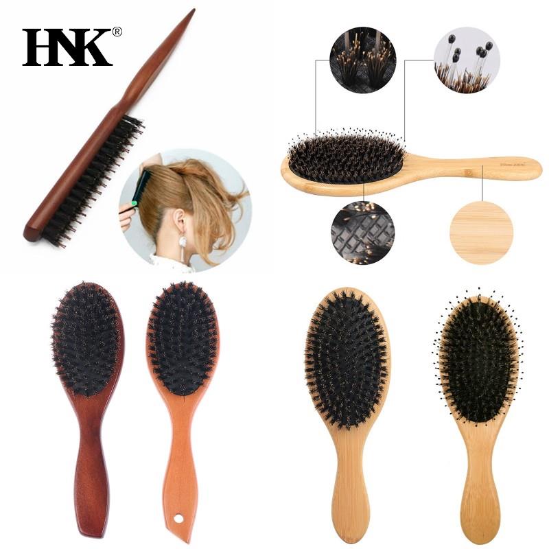 Natural Boar Bristle Hairbrush Massage Comb Anti-static Hair Scalp Paddle Brush Beech Wooden Handle Hair Brush Comb Styling Tool