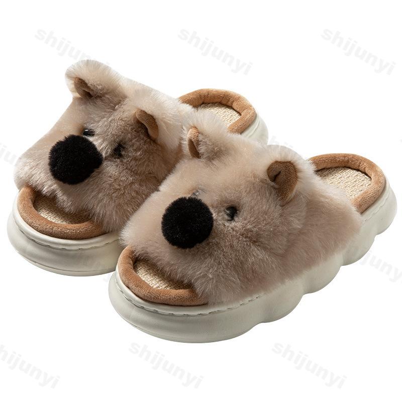 Women Slippers Cute Cartoon Linen Couples Home Slippers Women Summer Indoor House Non Slip Thick Sandals 2025 New Men's Slippers