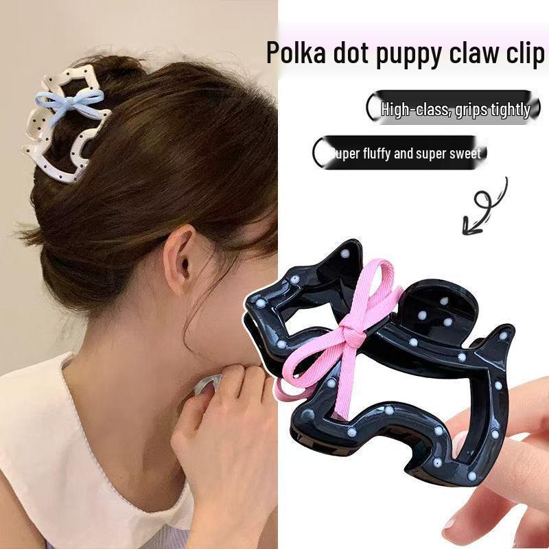 Koreanischer Eleganter Kürbisbogen Polka Dot Haarspange - Groß, Cremige Texturierte Hochsteckfrisur-Accessoire