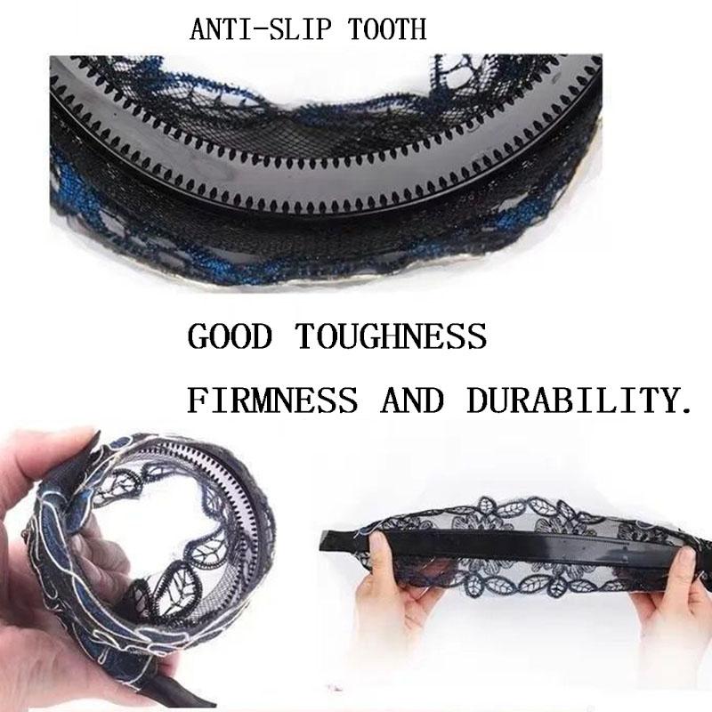 Faixa de cabelo feminina de aba larga faixa de cabelo de renda faixa de cabelo grampo de cabelo para adultos com dentes antiderrapante cocar