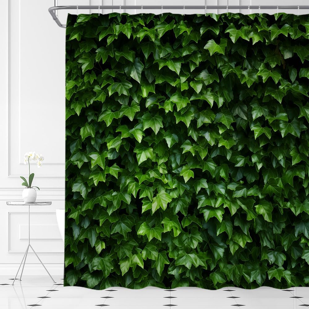 Green Ivy Leaf Pattern Waterproof Shower Curtain 180x180cm - Jungle Nature Theme Bath Curtain for Spa Style Decor