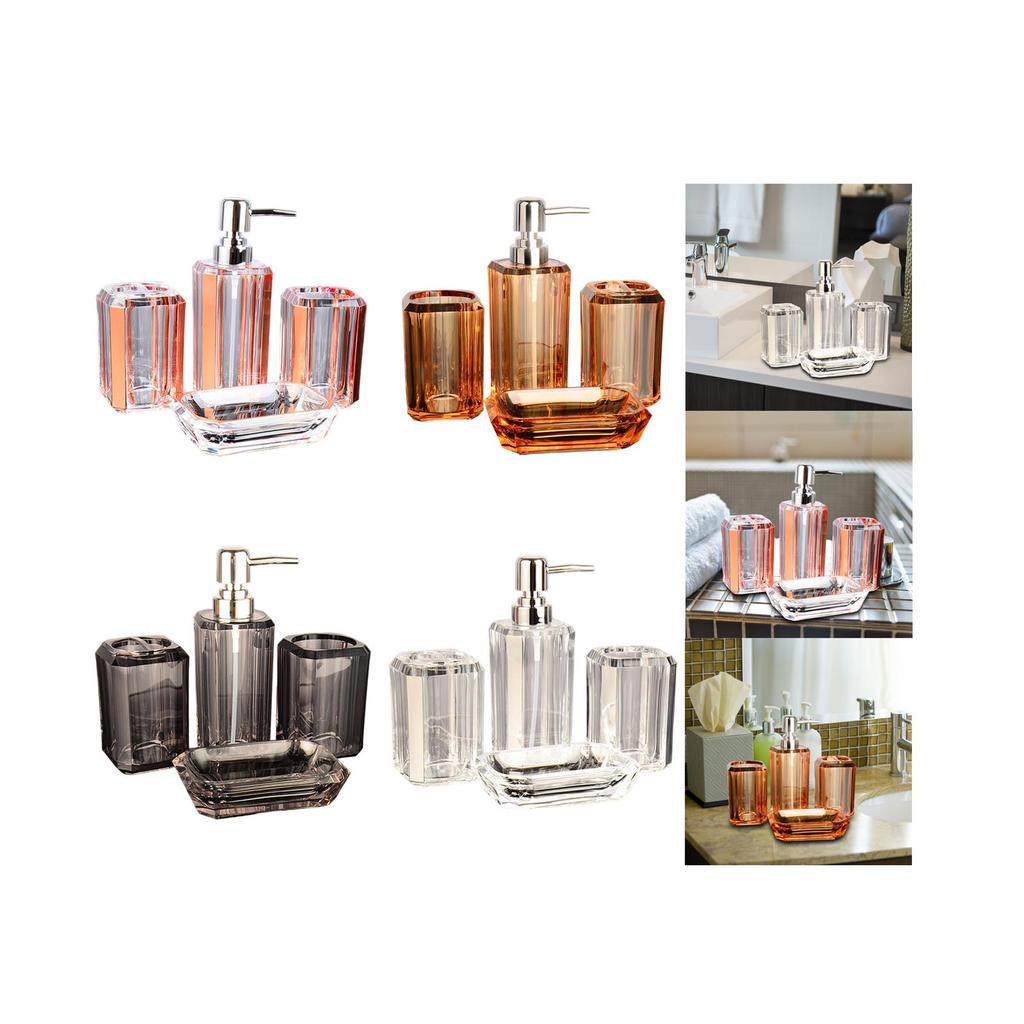 4 Stück Badezimmerzubehör Waschtischzubehör Set Transparentes Toiletten-Zubehörset Acryl Seifenschale Zahnbürstenhalter für Haushalt Dekoration