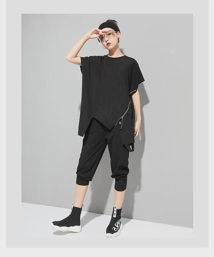 Summer Asymmetric Zipper Loose Round Neck Women's Fashion Pullover