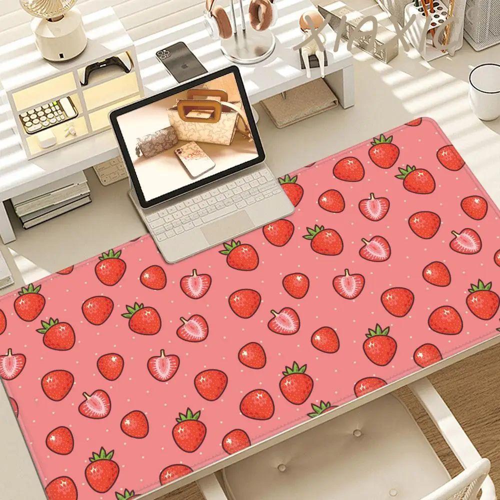 Sweet Strawberry Extended Gaming Mouse Pad Pastel Pink Desk Mat Non-Slip Keyboard Pad Computer Keyboard