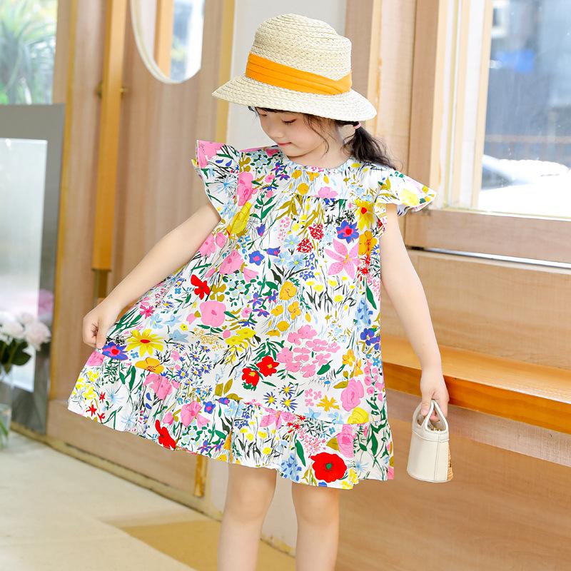Spring Cartoon Print 100% Cotton A-line Dress for Girls and Toddlers