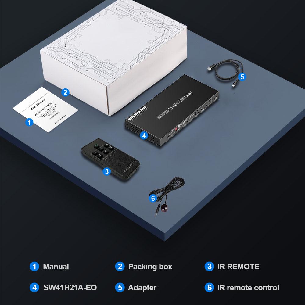 8K HDMI 2.1 Switch EARC Audio Extractor 4 in 1 Out SONOS ARC or AV Receiver SPDIF EDID HDMI Switch for Soundbar