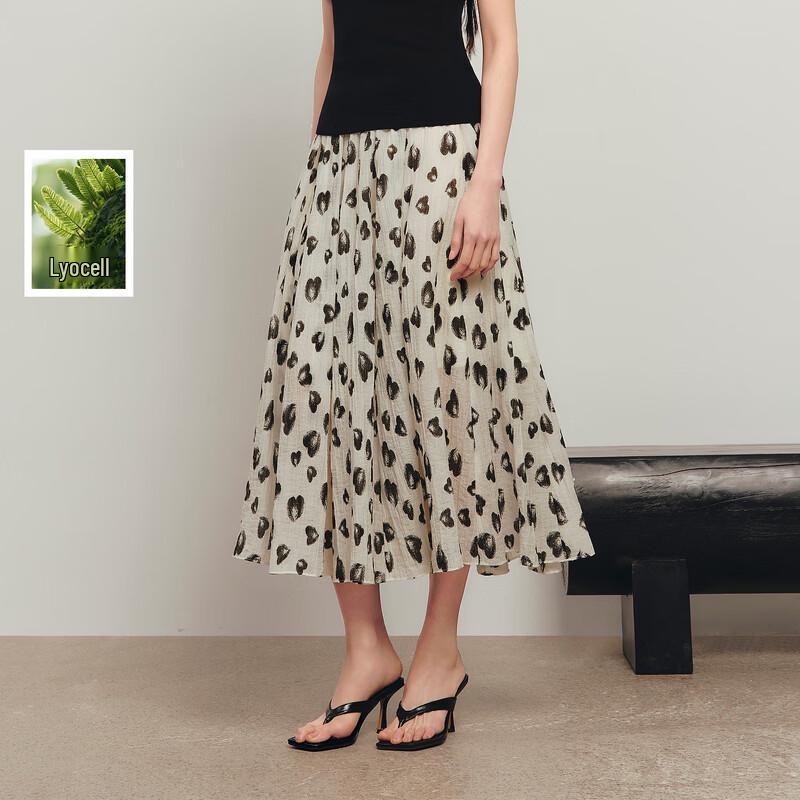 SanCai Lyocell Love Print A-Line Midi Skirt M