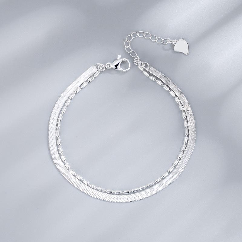 Neues 925 Reines Schlangenknochen Armband Einfacher Stil Charm Doppelreihiges Armband Geburtstagsfeier Geschenk für Frauen Exquisiter Schmuck