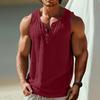 Men Vest Round Neck Buttons Half Placket Sleeveless Muscle Tank Tops Pure Color Loose Fit Summer Casual Camisole