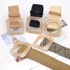 Summer Women Braided Belt Square Wooden Buckle Vintage Boho Straw Woven Belt