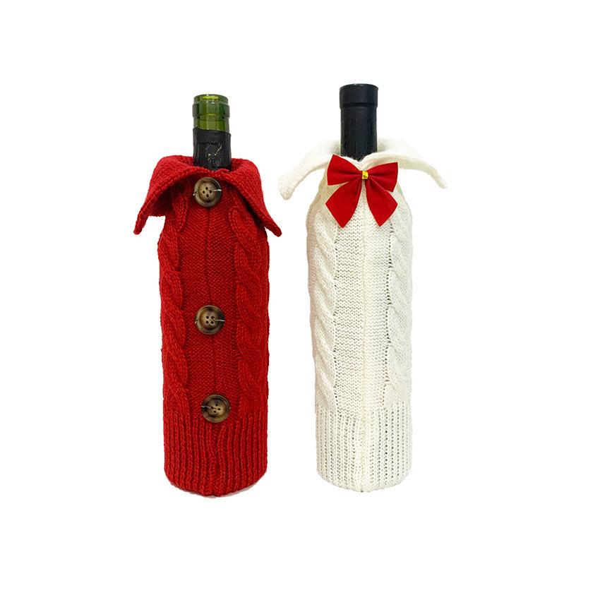 Christmas Decorations Family Christmas Wine Bottle Set Home Decoration Scene Arrangement Knitted Red Wine Bottle Bag