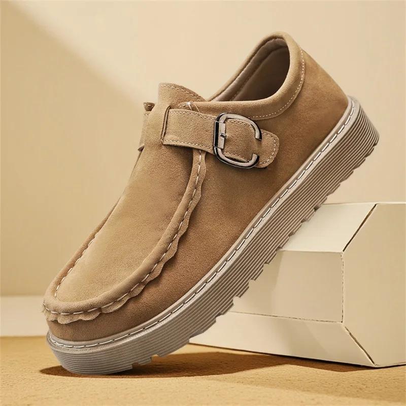 Fashion Men's Shoes 2026New Suede Casual Shoes Comfortable Thick Soled Loafers Slip-On Driving Shoes for Men Vulcanized Footwear