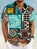 Men's Bright Geometric Print Hawaiian Shirt- Short Sleeve Button-Up- Summer Vacation and Holiday Clothing Plus Size Men's Top Casual Short Sleeve