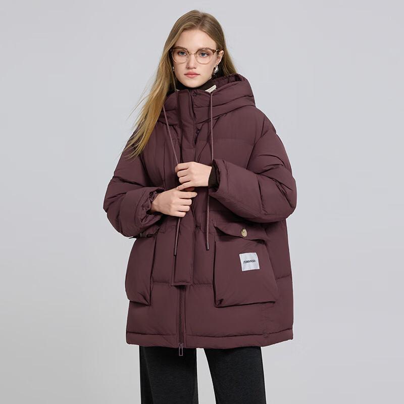 She Tu Women's Thickened Hooded Mid-Length Down Jacket