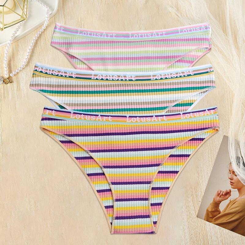 3PCS/Set Women Cotton Seamless Panties for Female Underwear Panty Sexy Colorful Striped Lingerie Letter Waist Brief