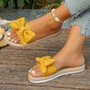 Women's Beige Bowknot Flat Slides - Stylish Open-Toe Non-Slip Summer Beach Sandals, Comfortable EVA Sole for Casual Attire