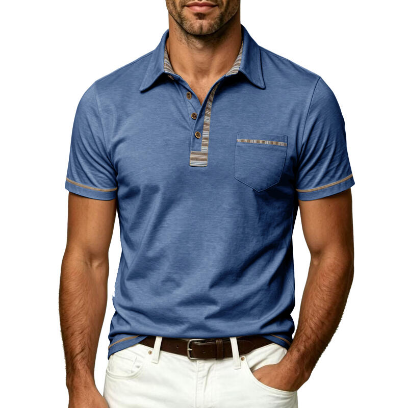 Men's Short Sleeve Polo Shirt Solid Color Casual Tops Breathable Business T-Shirt for Summer