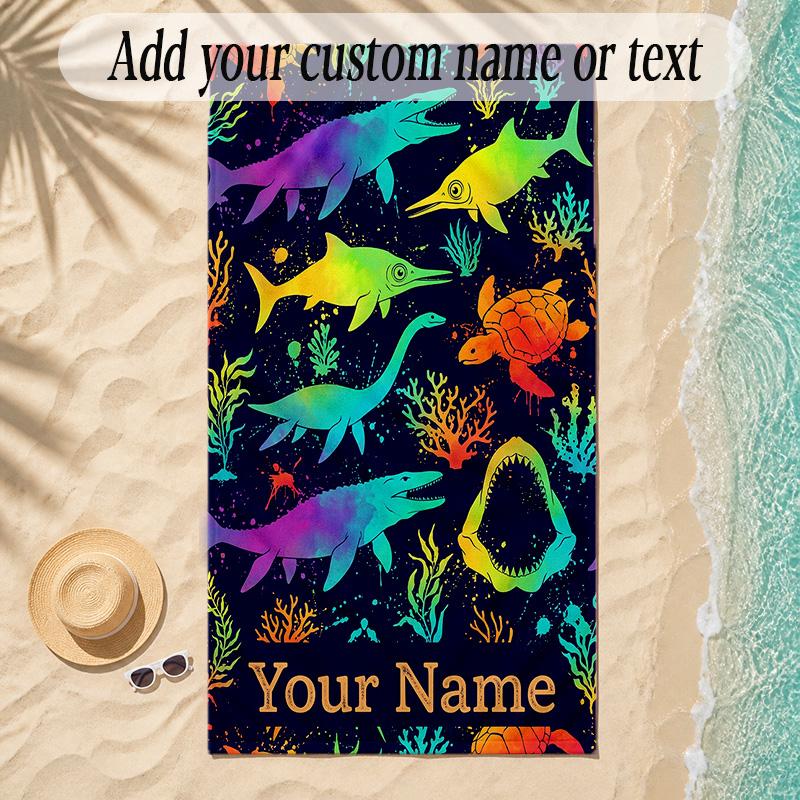 Mermaid Theme Soft Beach Towel Personalized Custom Name Text Towel Portable for Beach Pool Travel