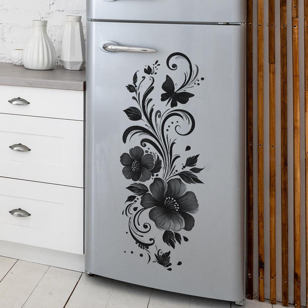Self-adhesive Romantic Black Flowers Wall Stickers for Glass Window Bathroom Sink Vanity Decor