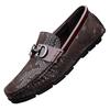 Fashion Men Luxury Comfortable Casual Slip On Non-slip Fashion Metal Buckle Decoration Bean Shoes Snake Skin Pattern Design Loafer Shoes