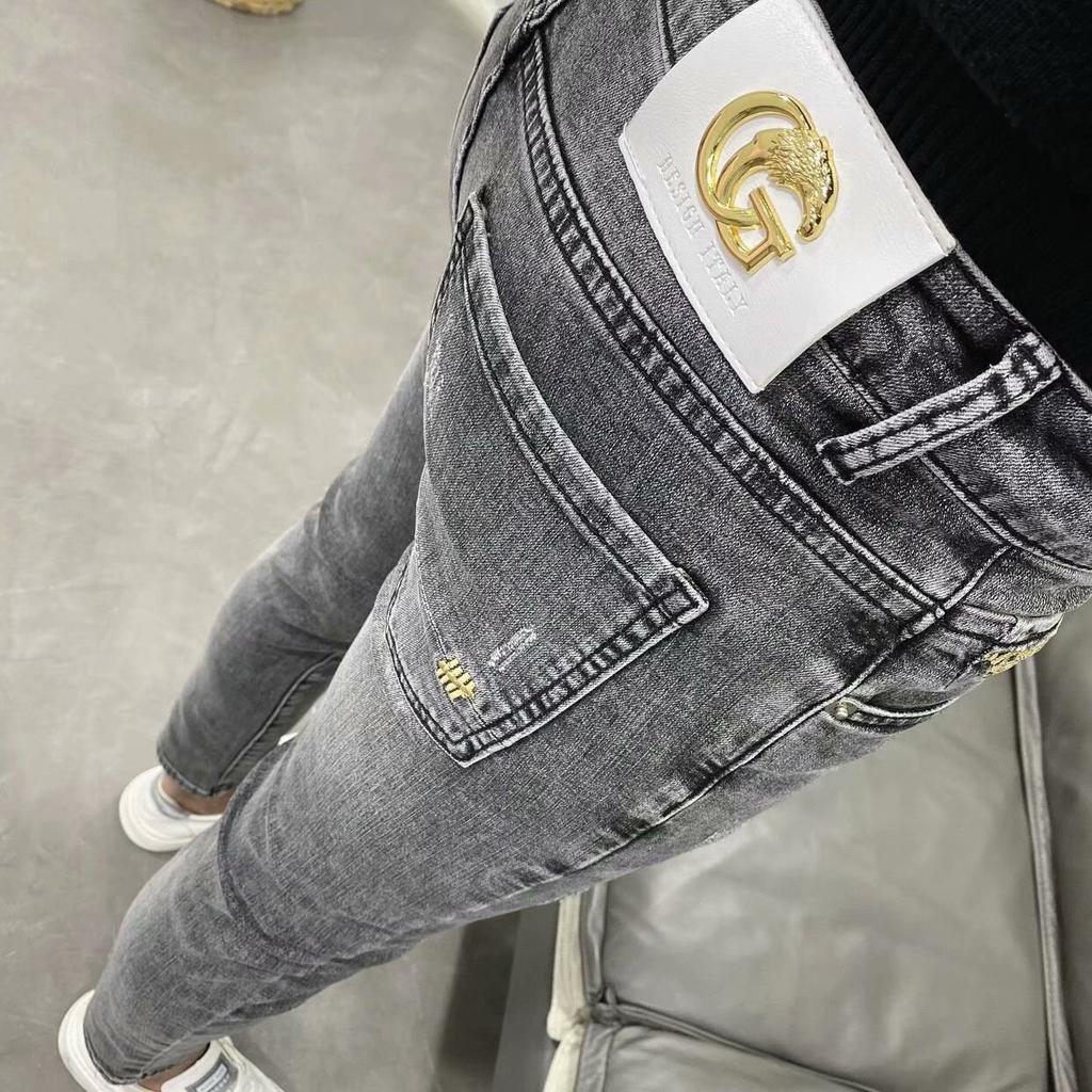 Trendy devět bodů šedé strečové letní tenké džíny pánské tide mužské Slim malé kalhoty