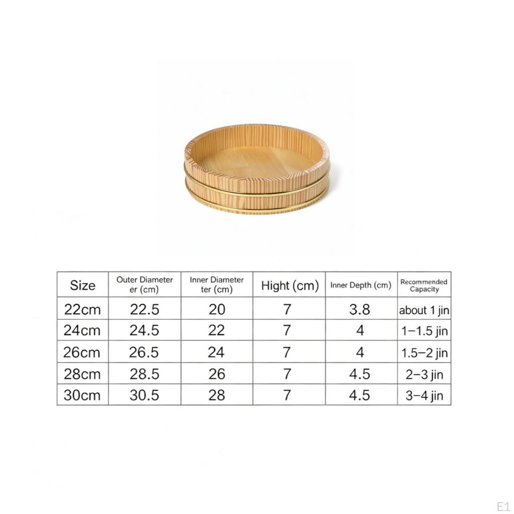 Sushi Tub Circular Dish Plate with Metal Bands Japanese Style Wooden Serving Tray for Home