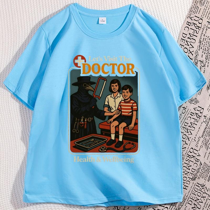 Goth Fashion Lets Visit The Doctor T Shirt Causal Cotton Short Sleve Black Humor Retro TShirt Men Women Loose Mens Clothing