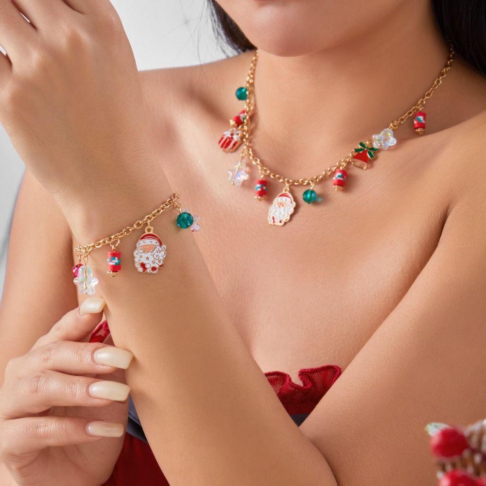 Handmade Snowman Necklace Rhinestone Santa Necklace Classic Snowflake Necklace  Friendship Jewelry