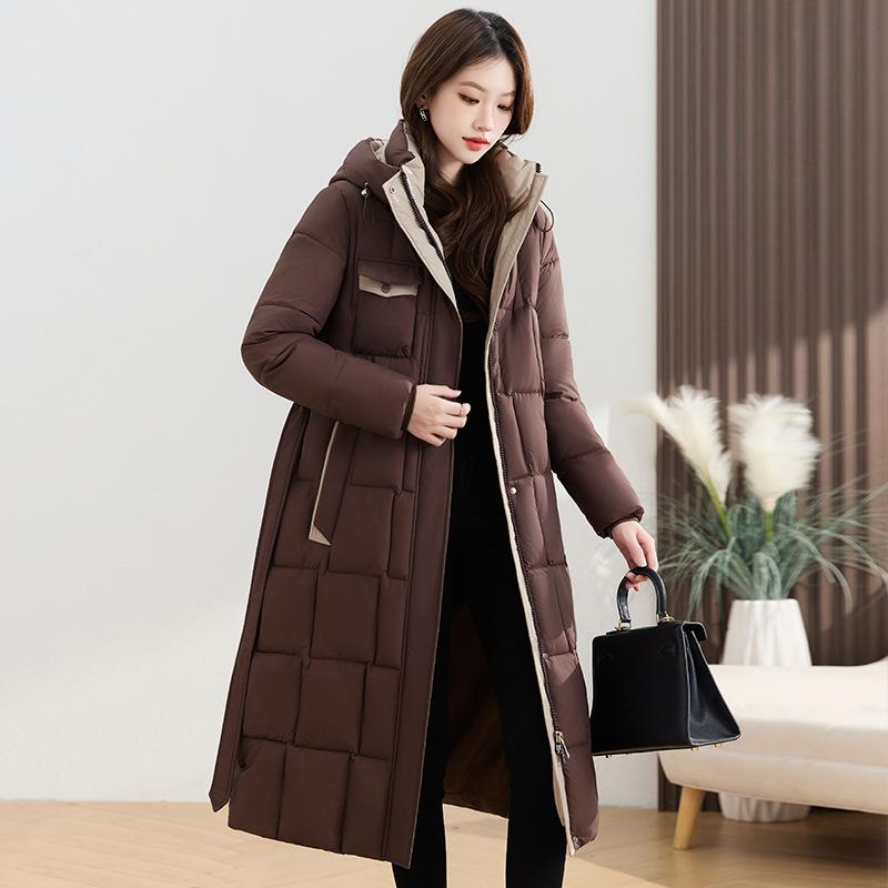 Winter foreign fashion long knee thickened cotton-padded jacket women's waist thin cotton-padded jacket