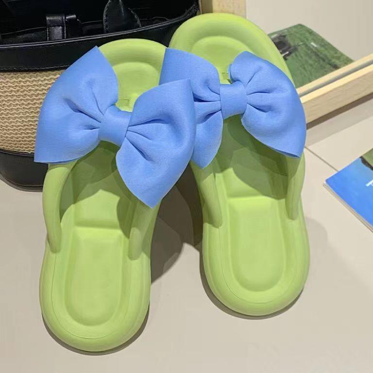 EVA Thick Sole Flip-Flops with Cute Bow - Girls' Height-Increasing Summer Beach Sandals