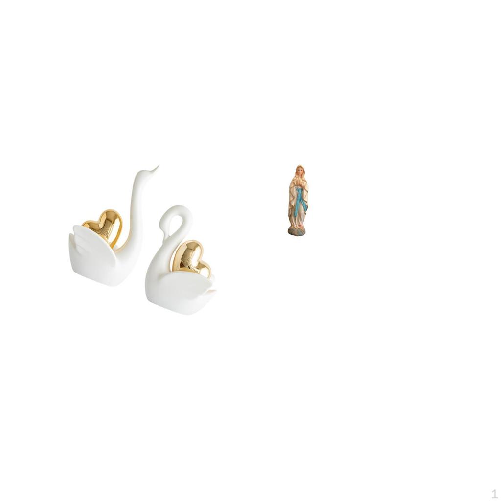 Graceful Swan Couple Figurines And Mary Lady of Statue Elegant Tabletop Art Crafts Decorative Desk