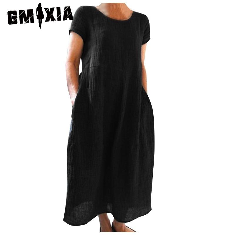 GMXIA Women's Fashion Summer Spring Solid Color Print Short Sleeve O-Neck High Waist Casual Dresses
