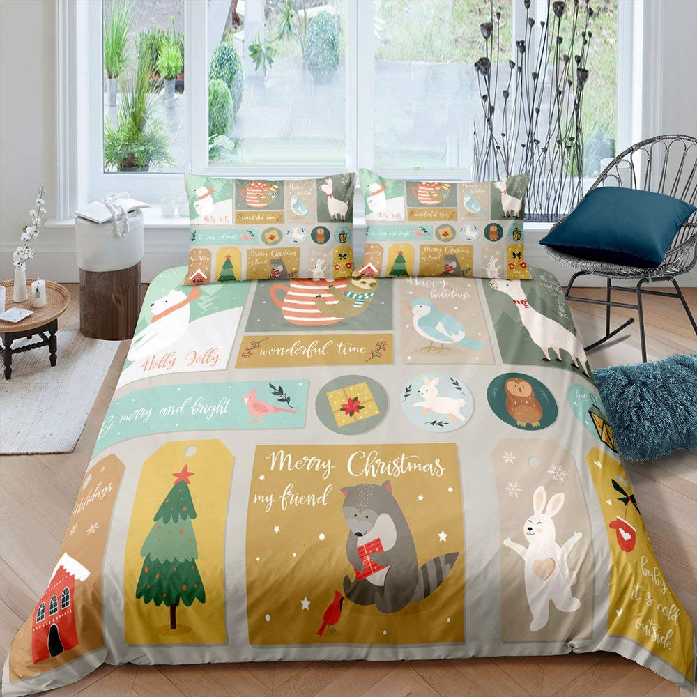 Kids Cartoon Animal Zebra Giraffe Fox Kangaroo King Queen Duvet Cover Boy Girl Rabbit Wildlife Bedding Set Polyester Quilt Cover