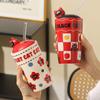 Cute Kitten Ceramic Mug with Lid - Aesthetic Straw Cup for Girls, Home & Travel Use, Souvenir