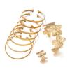 9-Piece Exaggerated Geometric Print Open Bracelet Flower Ring Jewelry Set for Women