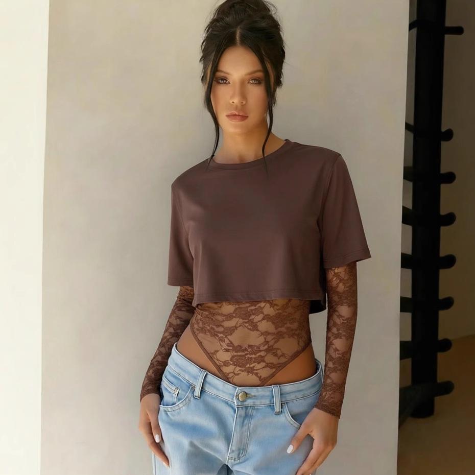 Dames Cropped Top met Korte Mouwen Meerdere Kleuren