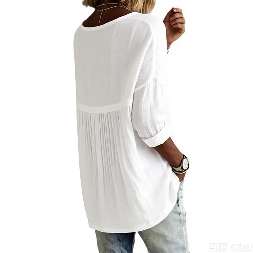 Women's Casual, Loose, Fashionable Long-sleeved Button-up Pullover Top