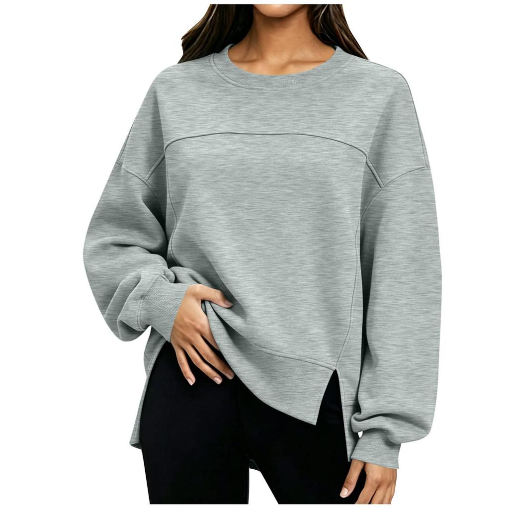 Women's Fashion Color Neck Long Sleeve Sweatshirt Casual Pullover Top