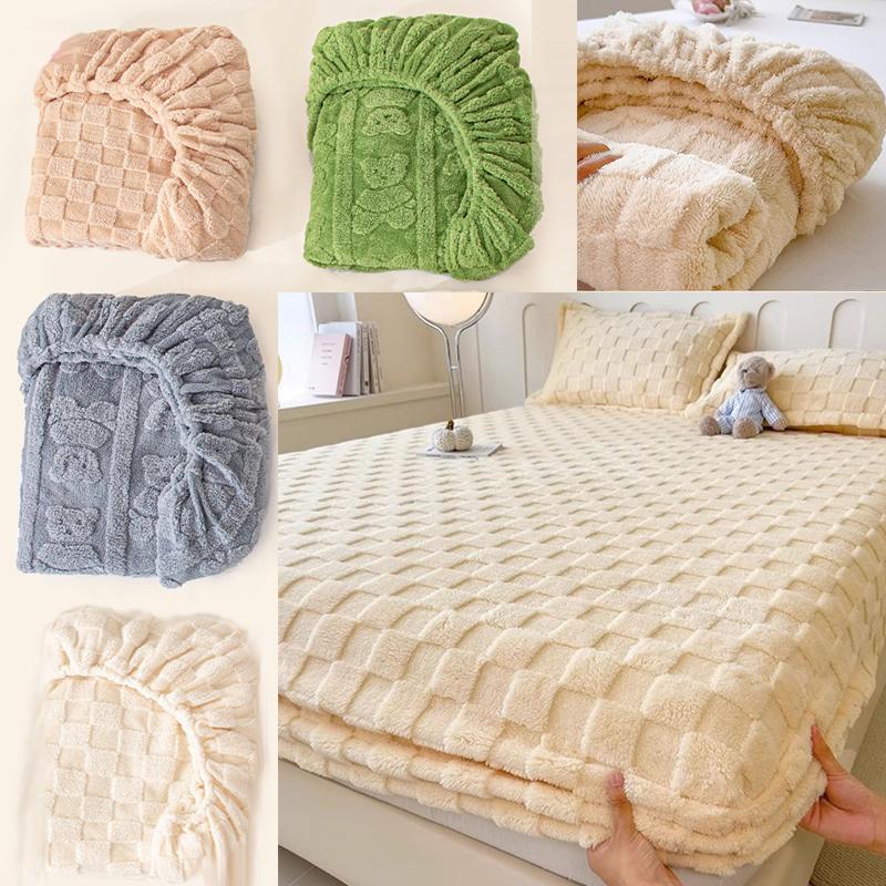 1PC Autumn and Winter Plush Bed Sheet Mattress Cover Beige Green 90 * 200cm/120 * 200cm/150 * 200cm/180 * 200cm/200 * 220cm