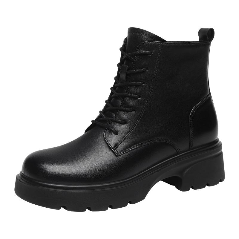 Red Dragonfly Women's British Style Real Leather Winter Boots Thick-Soled Velvet Short Martin Boots, 2024 New Arrivals
