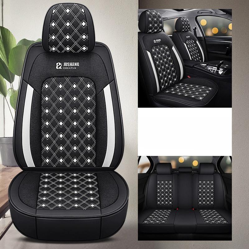 5-Seat Faux Leather Ice Sliky Fiber Fabric Full Coverage Car Seat Covers, All-Season Wear-Resistant Breathable Soft Comfort with 3D Side Wing Design