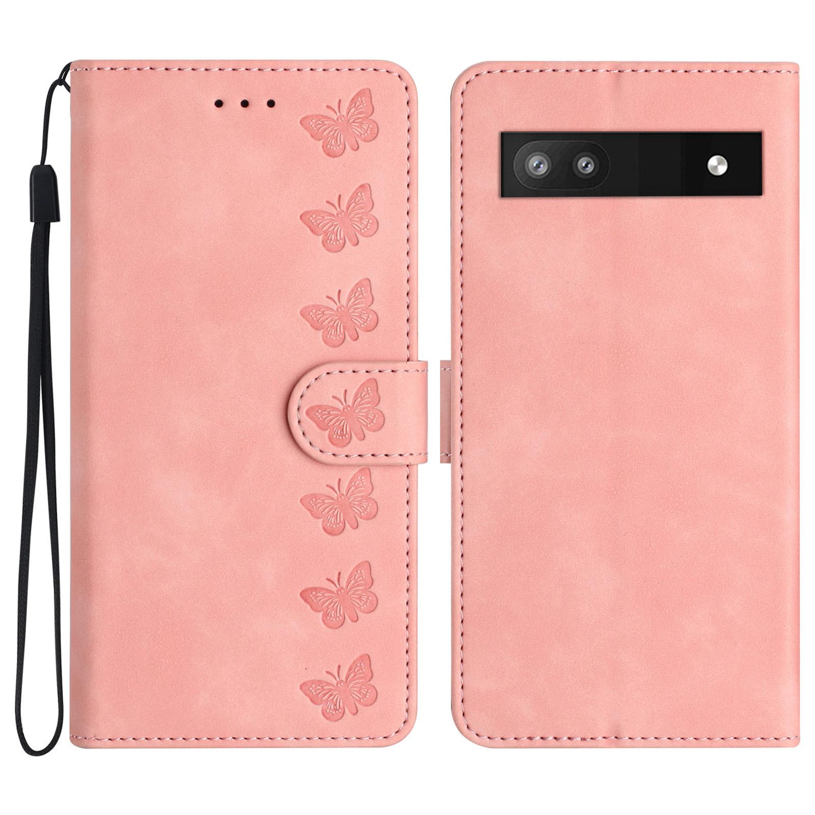

For Google Pixel 8a Case Anti-Scratch Phone Shell Imprinted Leather Wallet Stand Cover Pink