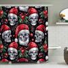 X-Mas Skull Decorative Shower Curtain With Santa Hats Holly Leaves For Home Bathroom Decoration 3D Printed Waterproof Fabric (Bl