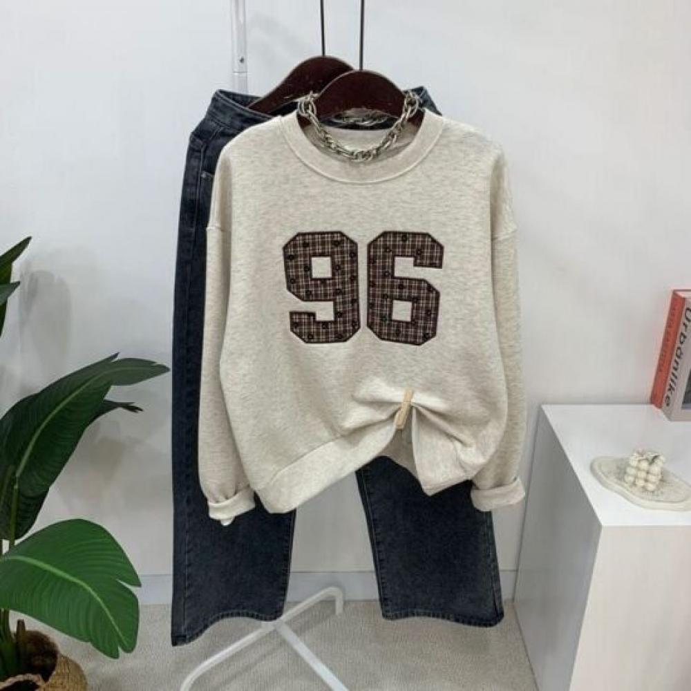 C S In The Room Long Sleeve SweatShirt 96 CheCk Pattern patCh letterIng 2Color