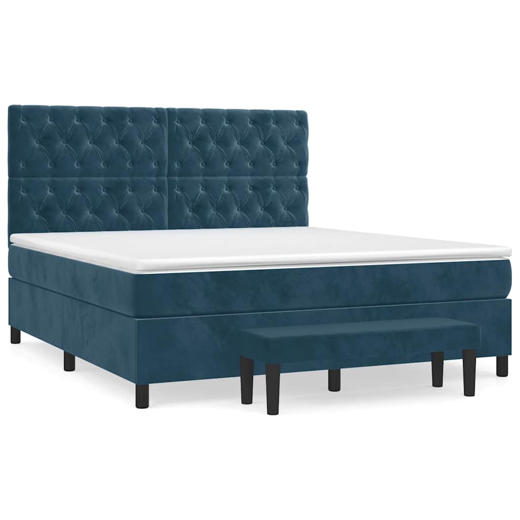 Box Spring Bed with Mattress Dark Blue 160 x 200 cm Velvet